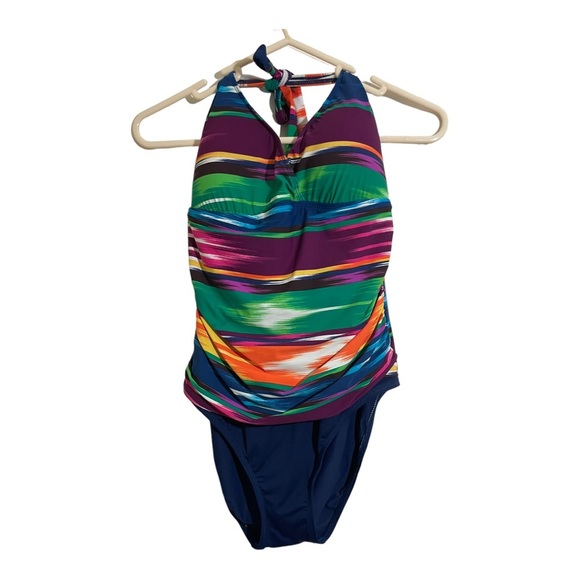 Lauren Ralph Lauren womens one piece bathing suit V neck half back size 12 color - Picture 1 of 7